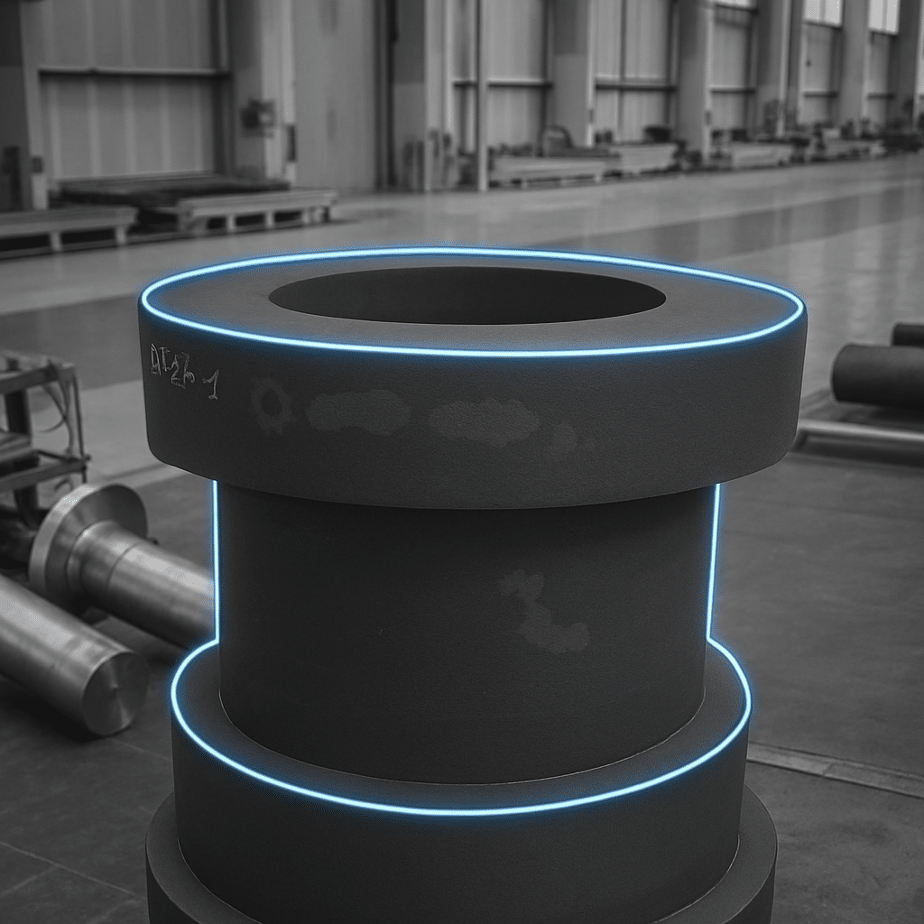 Industrial machinery component with glowing edges