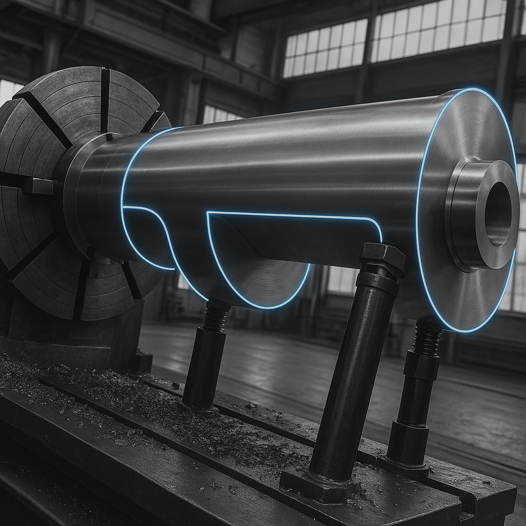 Metallic cylinder with glowing outline.