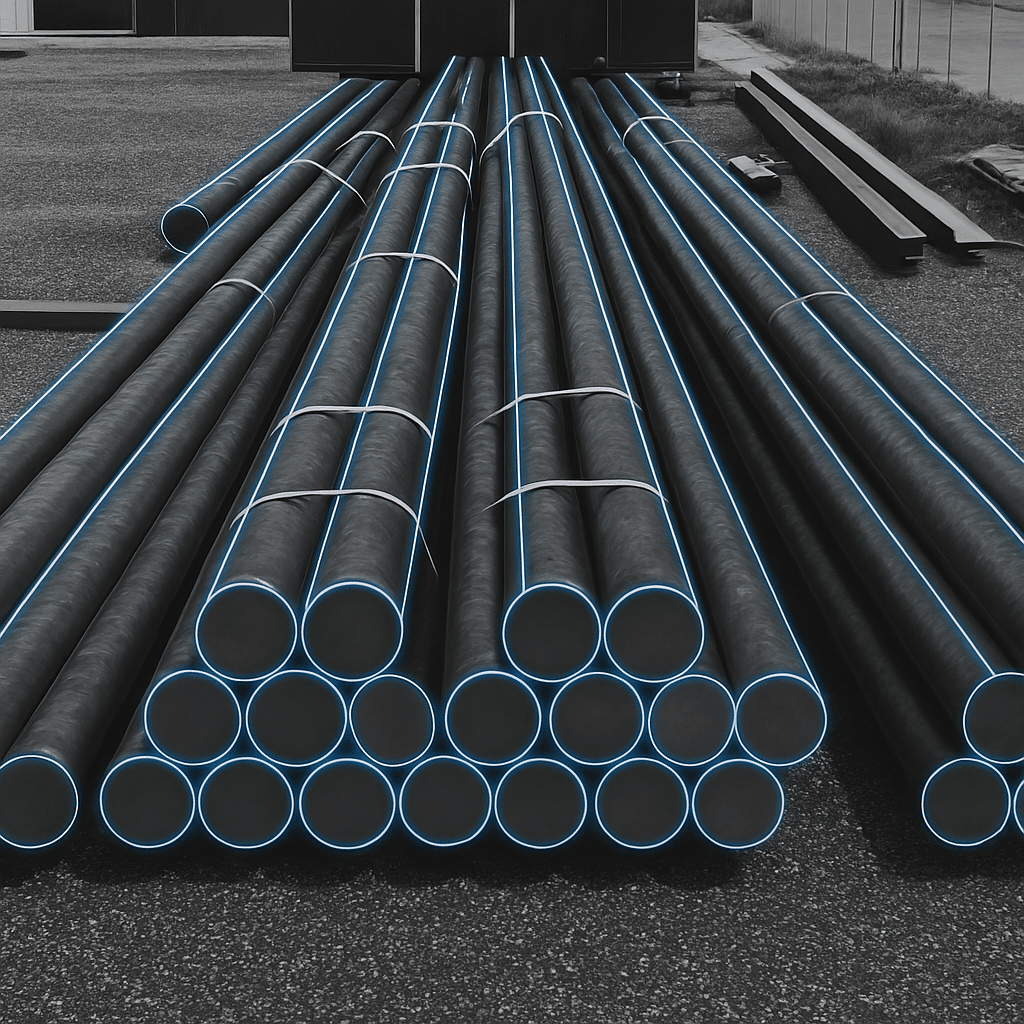 Stacked pipes with glowing blue edges