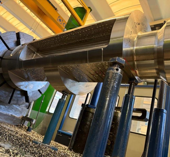 Machined metal part in workshop