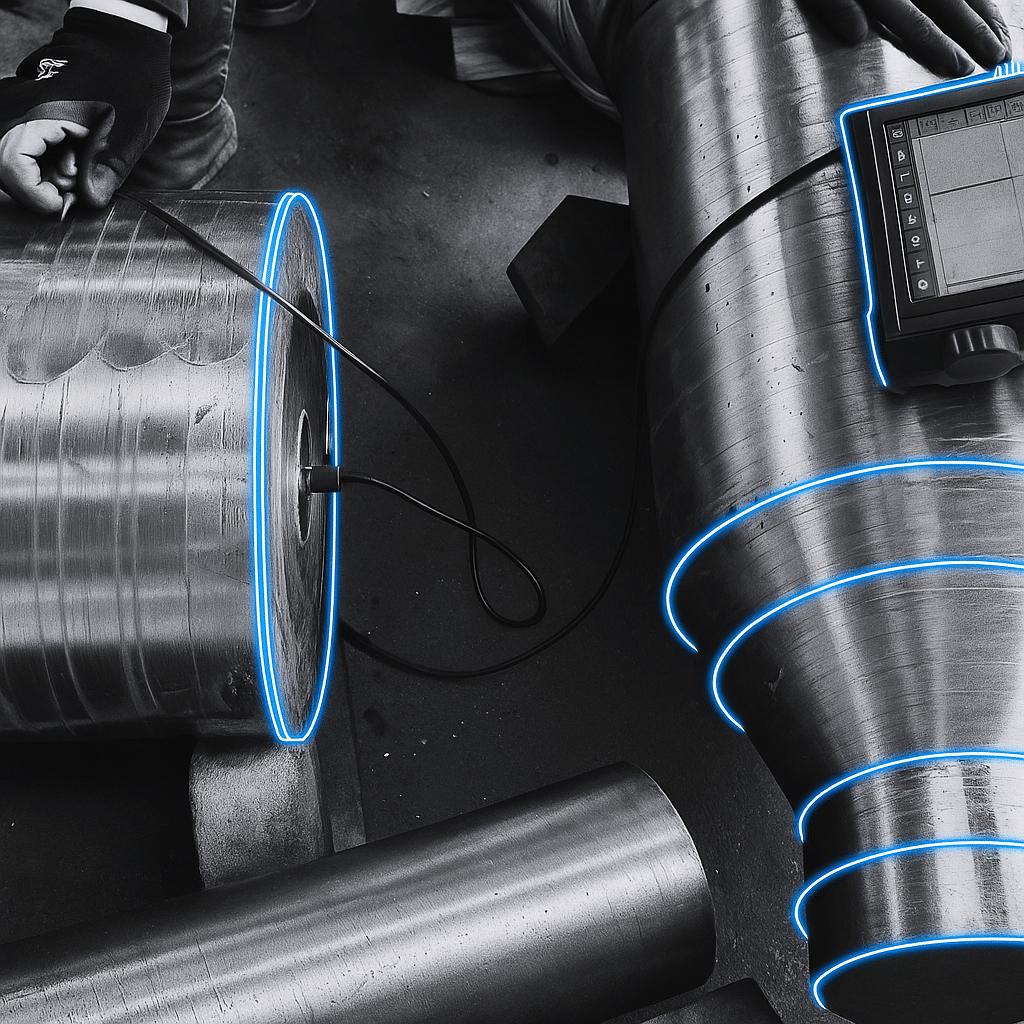 Metalworking with blue glowing outlines.