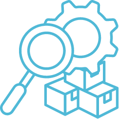Magnifying glass over gear and boxes